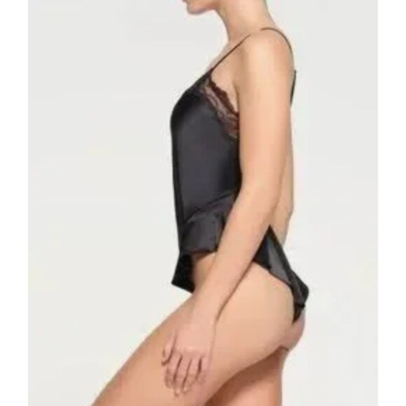 NWT Skims stretch satin lace teddy onyx - Picture 4 of 8